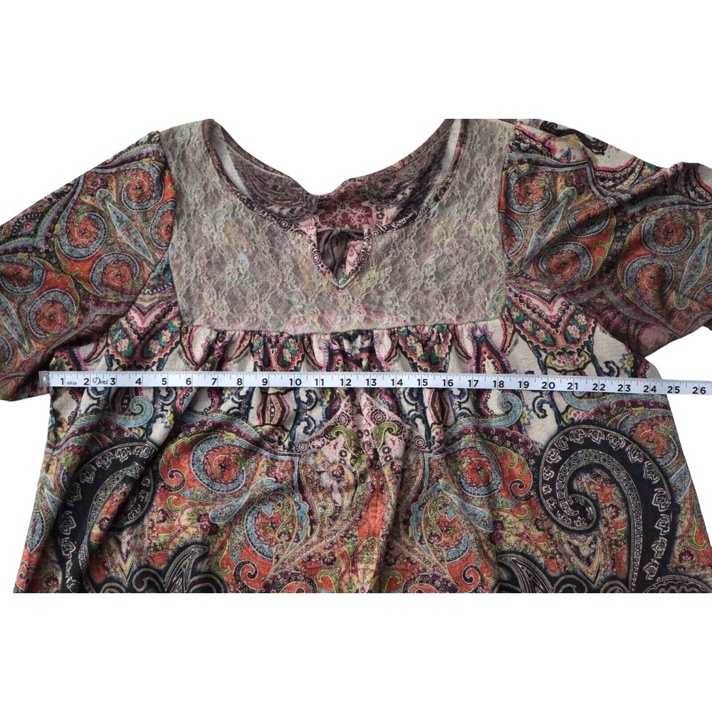 Cottage Core Babie Doll Laced Women's Top Puffed Sleeves Floral 2X‎ Slit Neck - Picture 5 of 7